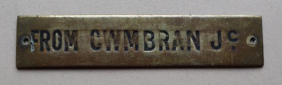 Railwayana - A brass signal box shelfplate FROM CWMBRAN Jc", 10.3 x 2.