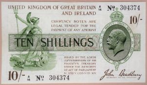 A John Bradbury Ten Shillings note, printed in green, lilac and white, third issue,