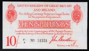 A John Bradbury Ten Shillings note, printed in red,