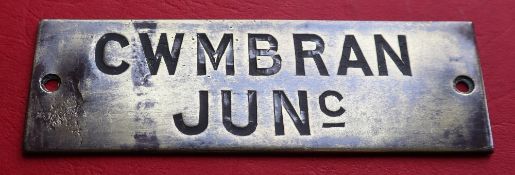Railwayana - A brass signal box shelfplate "CWMBRAN JUNc", 11.8 x 3.