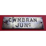 Railwayana - A brass signal box shelfplate "CWMBRAN JUNc", 11.8 x 3.