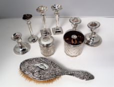 A George V silver, tortoise shell and glass hair tidy, Birmingham, 1925,