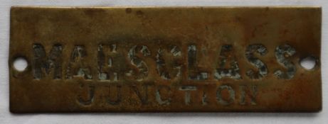 Railwayana - A brass signal box shelfplate "MAESGLASS JUNCTION", 12 x 3.