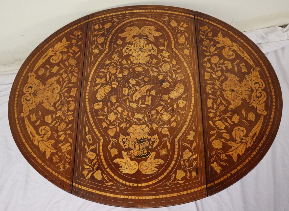 A 19th century continental inlaid Pembroke table, decorated with vases of flowers, - Image 2 of 10