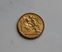 A Victorian gold sovereign dated 1899