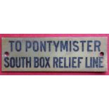 Railwayana - A brass signal box shelfplate "TO PONTYMISTER SOUTH BOX RELIEF LINE", 12 x 3.