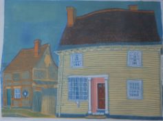 Sheila Robinson Two Houses in Thaxted Lithograph Signed in pencil to the margin and dated 1970 35 x