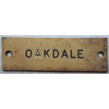 Railwayana - A brass signal box shelfplate "OAKDALE", 12 x 3.