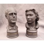 A Pair of Wedgwood black basalt bust of HM Queen Elizabeth II and HRH The Duke of Edinburgh,