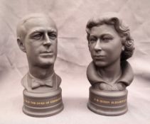 A Pair of Wedgwood black basalt bust of HM Queen Elizabeth II and HRH The Duke of Edinburgh,