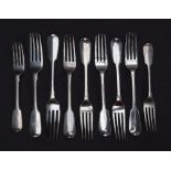 A set of five William IV silver fiddle pattern table forks, London, 1836, possibly Mary Chawner,