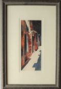 Rob Piercy A narrow calle in the Dorsoduro, Venice Watercolour Signed and labels verso 33.5 x 13.