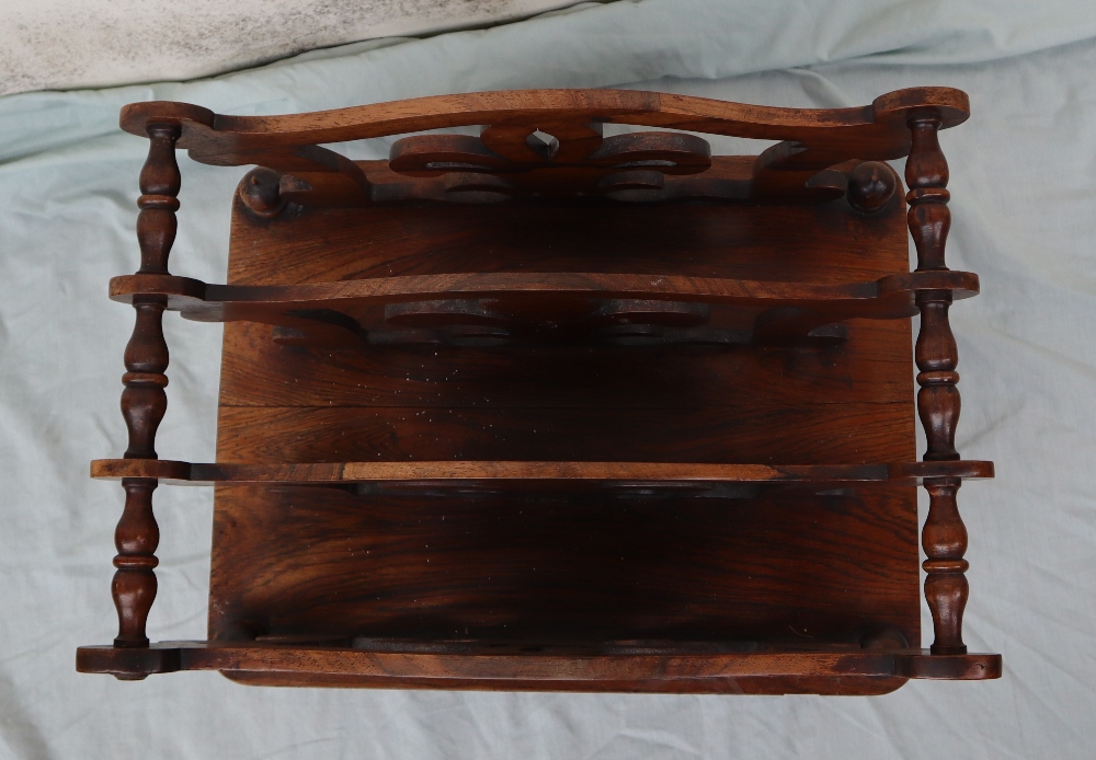 A Victorian rosewood Canterbury with three sections, - Image 3 of 6