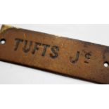 Railwayana - A brass signal box shelfplate "TUFTS JC", 12 x 3.