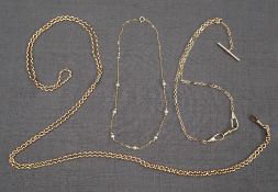 A 9ct yellow gold double Albert watch chain, together with a 9ct gold long chatelaine chain,