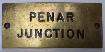 Railwayana - A brass signal box shelfplate "PENAR JUNCTION", 13 x 5.