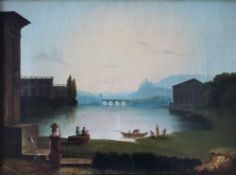 19th century British School Classical landscape scene Oil on canvas 29 x 39cm