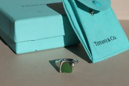 A Tiffany & Co silver and jade panel ring, by Elsa Peretti, of square form, size O, approximately 4.