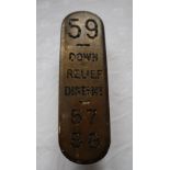 Railwayana - A brass signal lever plate - "59 - DOWN RELIEF DISTANT - 57 58" approximately 13.