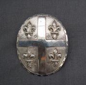 A George II silver livery badge of oval form decorated with four fleur De Lys in quarters,