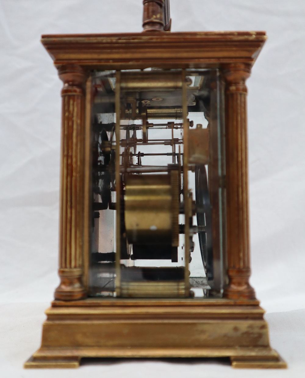 A 20th century brass cased carriage clock, the case with four Ionic columns, - Image 3 of 11
