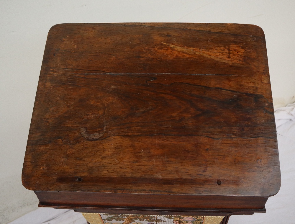 An early Victorian rosewood work table, the hinged top with stay and frieze drawer, - Image 2 of 9