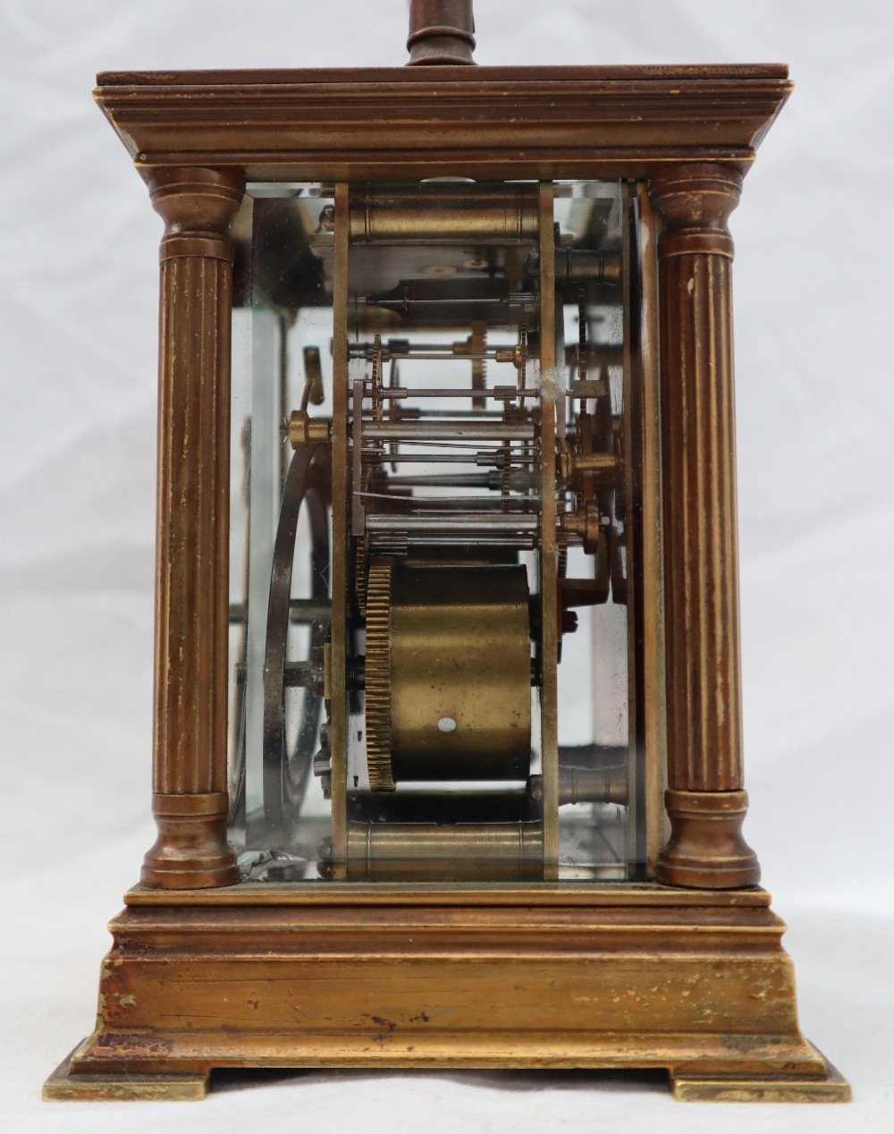 A 20th century brass cased carriage clock, the case with four Ionic columns, - Image 8 of 11