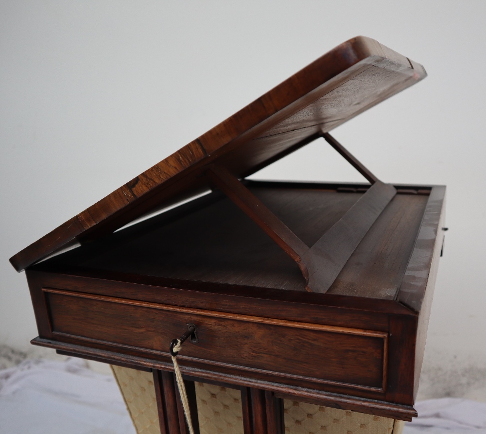 An early Victorian rosewood work table, the hinged top with stay and frieze drawer, - Image 4 of 9