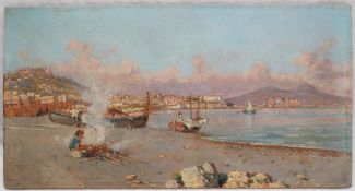 S Carelle A beach scene, possibly Malta Oil on board Signed 18.