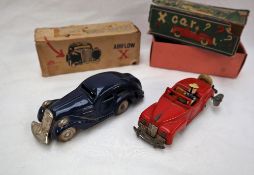 A Japanese tin plate car, Airflow X, boxed together with a Japanese tin plate car with driver,