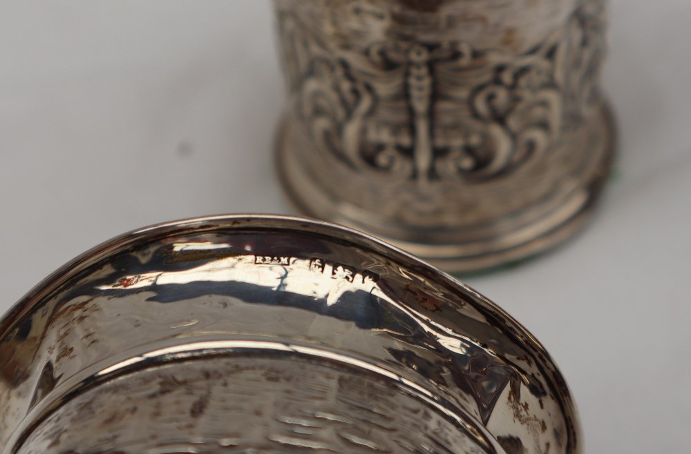 A pair of Edward VII silver vases with flared rims above a cylindrical body embossed with scrolls - Image 5 of 10