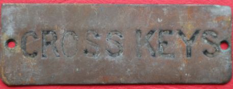 Railwayana - A brass signal box shelfplate "CROSS KEYS", 12 x 3.