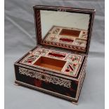 A 19th century tortoiseshell and bone mounted jewellery box, with a domed top,