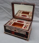 A 19th century tortoiseshell and bone mounted jewellery box, with a domed top,