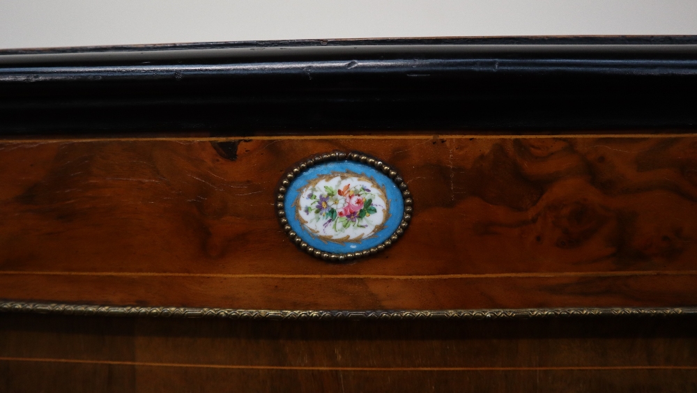 A Victorian walnut credenza the breakfront top with ebonised edge above a central cupboard and two - Image 6 of 16