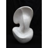 An abstract white marble sculpture, initialled,