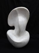 An abstract white marble sculpture, initialled,