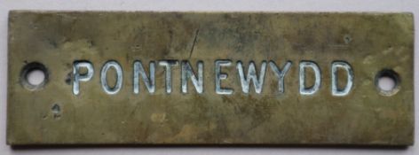 Railwayana - A brass signal box shelfplate "PONTNEWYDD", 12 x 3.