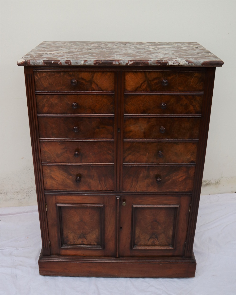 A Victorian marble topped walnut side cabinet, - Image 3 of 8