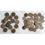 A large quantity of coins, including farthings, Half pennies, pennies, Silver three pence's,