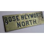 Railwayana - A brass signal box shelfplate "ROSE HEYWORTH NORTH", 12 x 3.