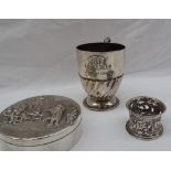 A late Victorian silver pedestal Christening mug, with gadrooned decoration and a spreading foot,