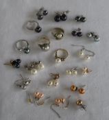 Two 9ct gold pearl set rings together with silver pearl and faux pearl rings and earrings