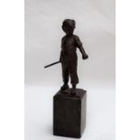 Paul Ludwig Kowalczewski A young boy holding a stick Bronze on a pedestal base Signed 15cm high