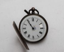 A late Victorian silver fob watch, the white enamel dial with Roman numerals, Birmingham,