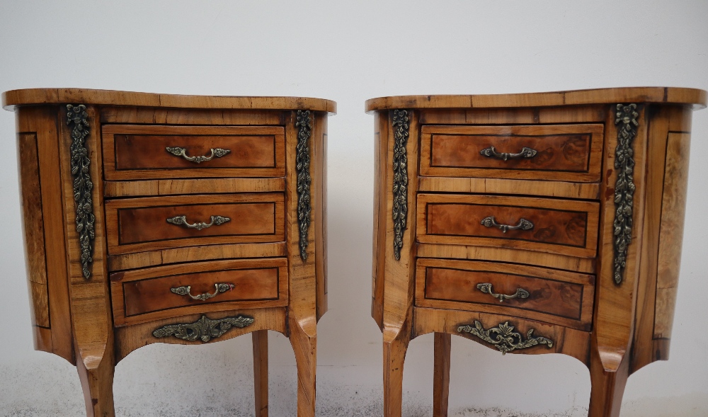 A pair of continental kidney shaped walnut side tables, - Image 3 of 13