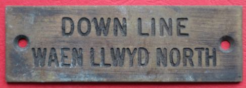 Railwayana - A brass signal box shelfplate "DOWN LINE WAEN LLWYD NORTH", 12 x 3.