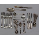 A set of three Victoria silver tea spoons, together with various silver, spoons, forks, knives etc,