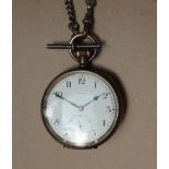 A continental silver keyless wound open faced pocket watch,