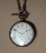 A continental silver keyless wound open faced pocket watch,